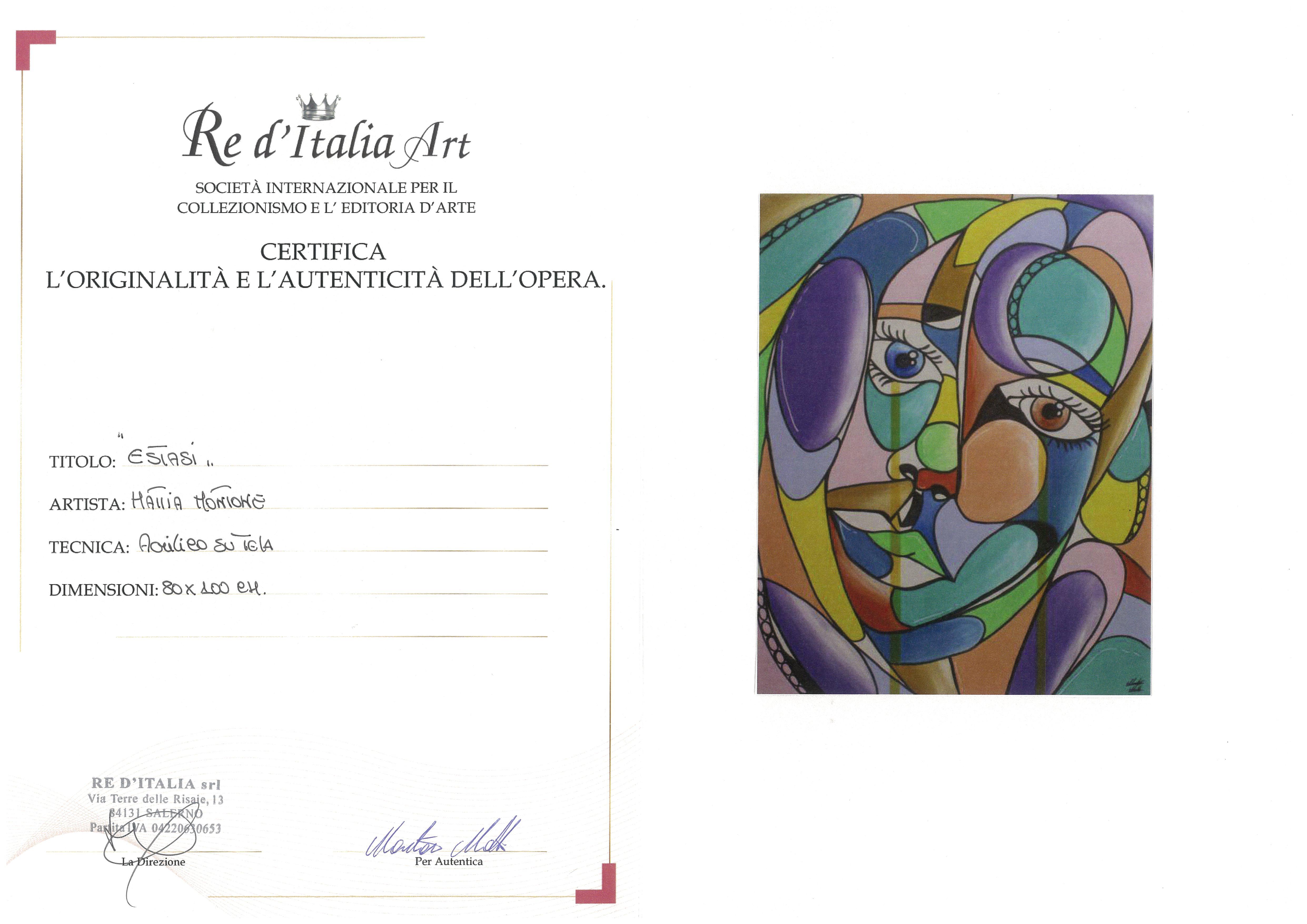 L' opera è dell'artista Mattia Montone e proviene dalla galleria Re D'Italia Art. La sua biografia è pubblicata nel sito della galleria d'arte che lo promuove come talento artistico. In pillole: Montone nasce a Castelvolturno il 2 Ottobre del 1996. Le sue tele dipinte con tecniche pittoriche ispirate all'arte contemporanea  di Jackson Pollack, Jonas Gerard e Mario Schifano. L'action painting americano e l'arte informale stimolano nell'artista quel desiderio di ricerca e creazione che lo accompagna. Le sue opere si dividono in 4 periodi: " periodo dello sfumato", " periodo dei tagli", " "periodo dei nastri" e infine " periodo dei volti"