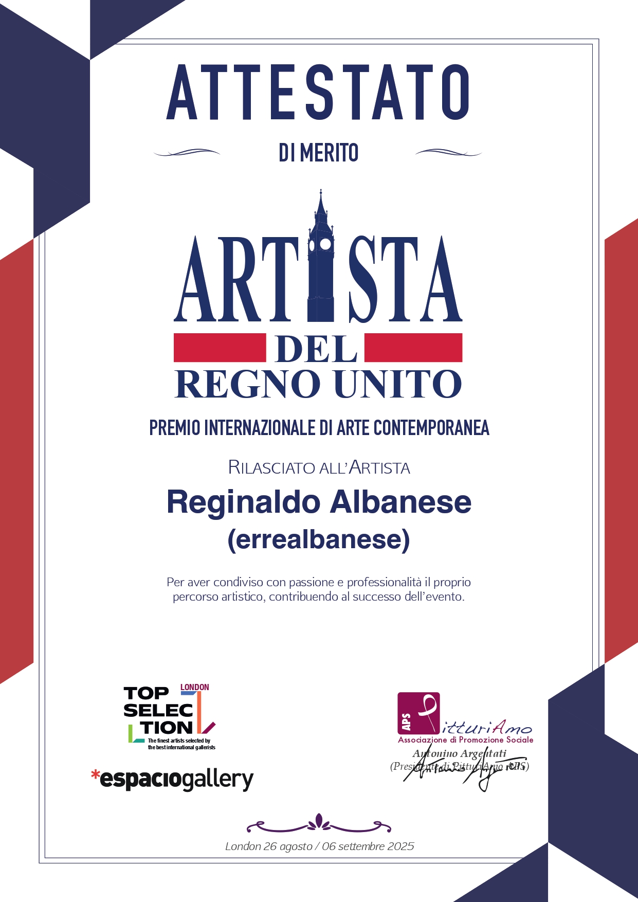 mostra dal 26 agosto al 6 settembre 2025 presso "Espacio Gallery" london